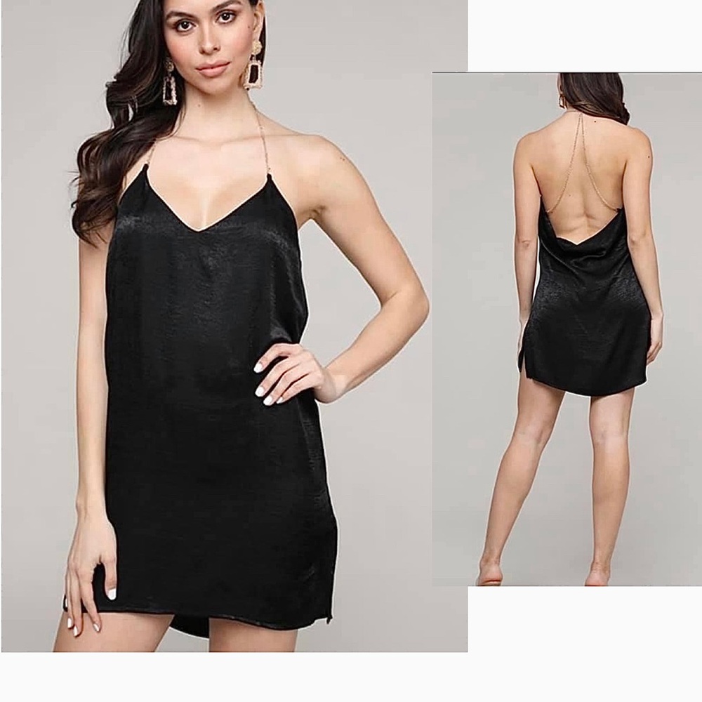 Black Satin Dress w/ Gold